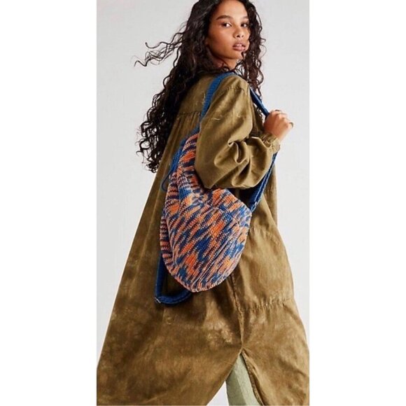 Free People Montana Crochet Backpack Bucket  Adjustable Straps Orange Blue NEW - Picture 1 of 8